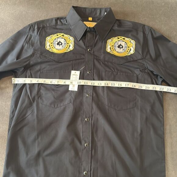 Black Western Dress Shirt Embroidered Patches Snap Buttons Size M NWT - Picture 11 of 13